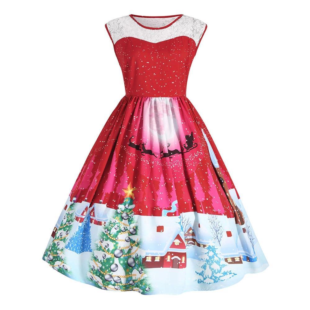 Plus Size Sleeveless Christmas Party Dress-Red-Theone Apparel