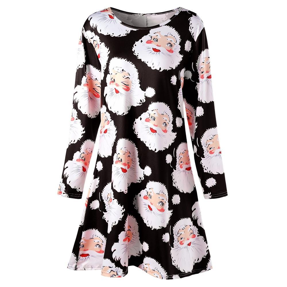 Plus Size Smiling Santa Swing Dress-Black-Theone Apparel