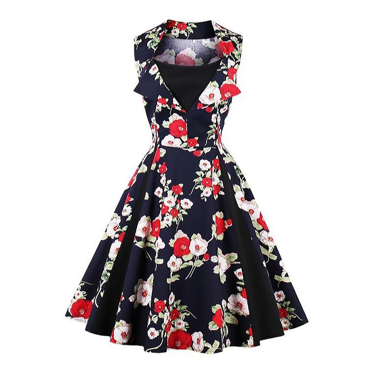 Gepunktetes Retro-Flair-Kleid mit Falten