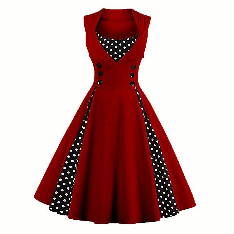 Gepunktetes Retro-Flair-Kleid mit Falten