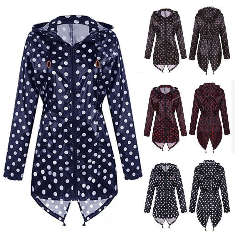 Polka Dot Print Hoodie Trench Coat