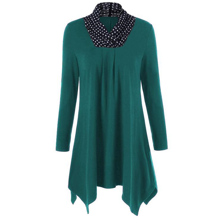 Polka Dot Scarf High-Low Sweater-Green-Theone Apparel