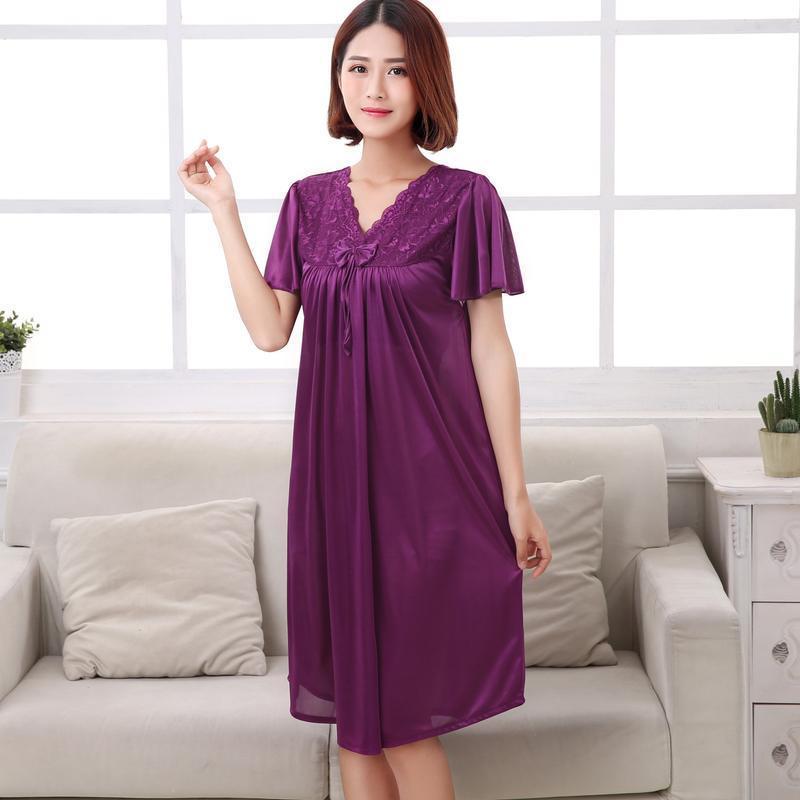 Short Sleeve Pleated Nightgown Dress