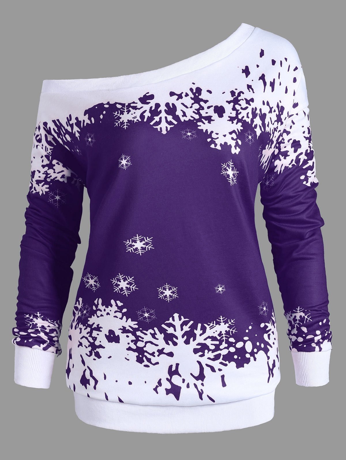 Snowflake Um ombro plus size moletom