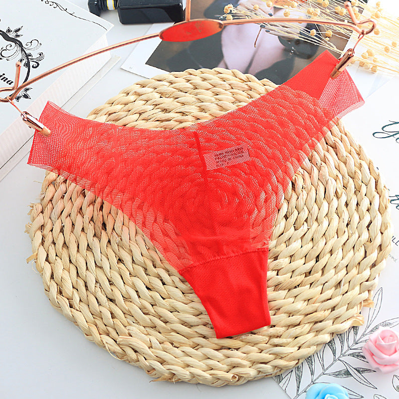 Racy Sheer Mesh Thong Panty-Red-Theone Apparel