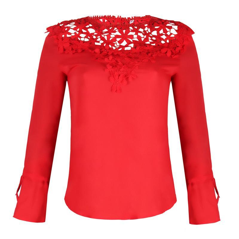 Lace borduurpolspols blouse