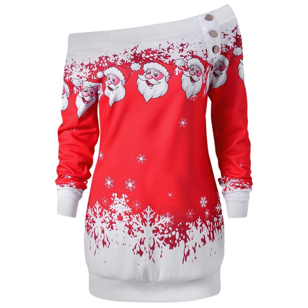 Santa Snowflakes Skew Neck Sweatshirt