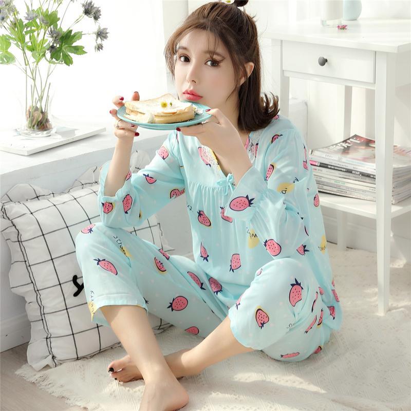 Ruffle Cuffs Floral Sleepwear Set-Baby Blue-Theone Apparel