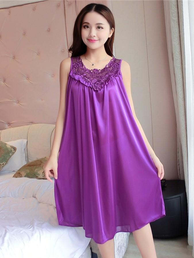 Ruffles & Lace Long Nightie Dress-Purple-Theone Apparel
