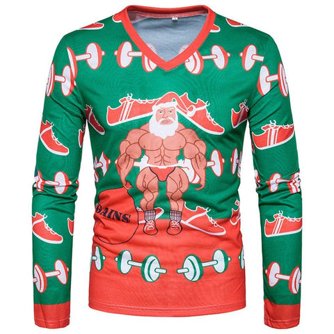 Santa Barbell V Neck Ugly Christmas Shirt