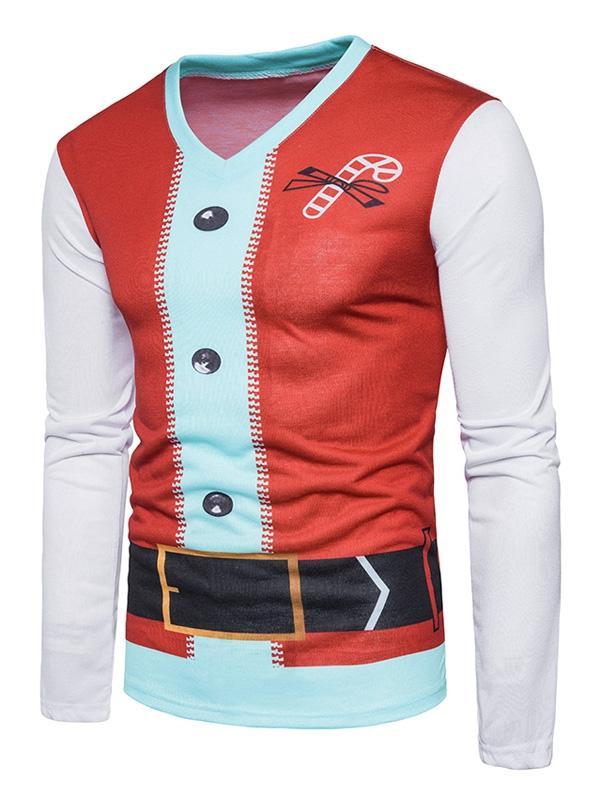 Santa Costume V Neck Ugly Shirt-Red-Theone Apparel