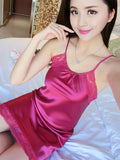 Satiny Chemise Dress with Lace Trim - Theone Apparel