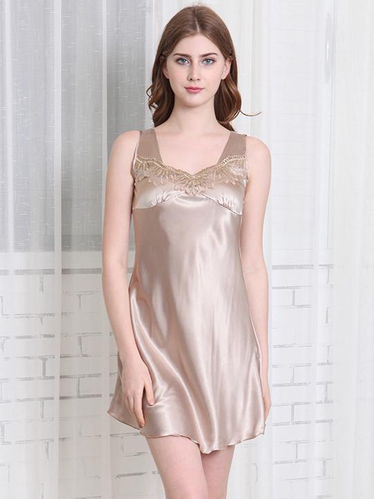 Satiny Lace Tank Nightie Dress-Brown-Theone Apparel