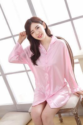 Satiny Oversized Button Up Sleep Shirt-Pink-Theone Apparel