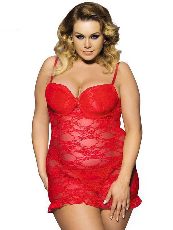 See-Through Lace Plus Size Slip Dress-Red-Theone Apparel