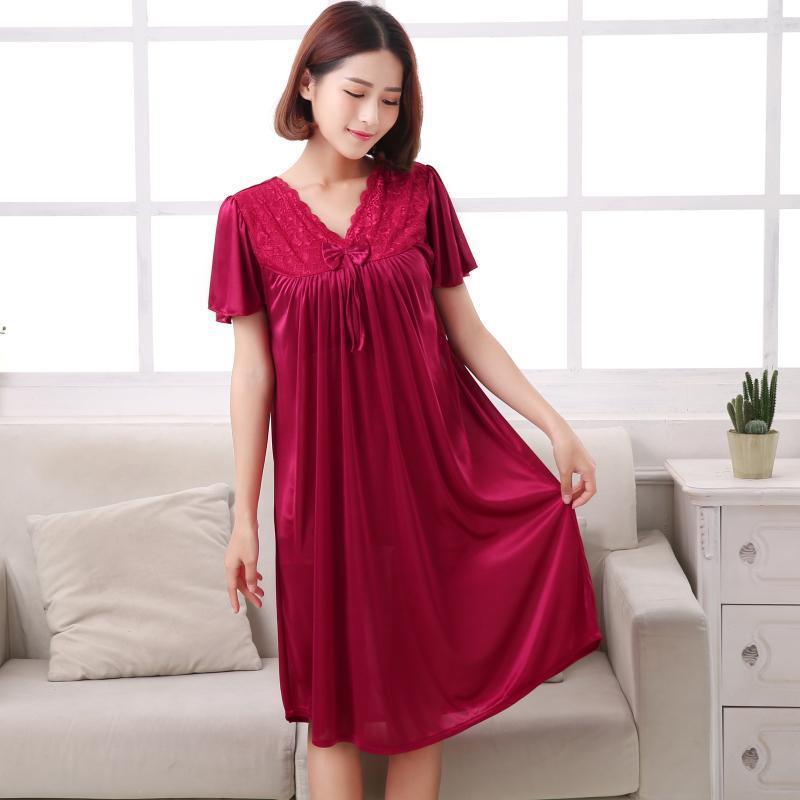 Short Sleeve Pleated Nightgown Dress-Theone Apparel