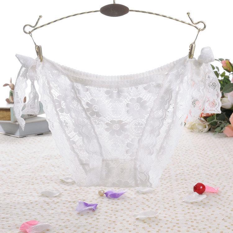 Side Tie Sheer Lace Hipster Panty-White-Theone Apparel