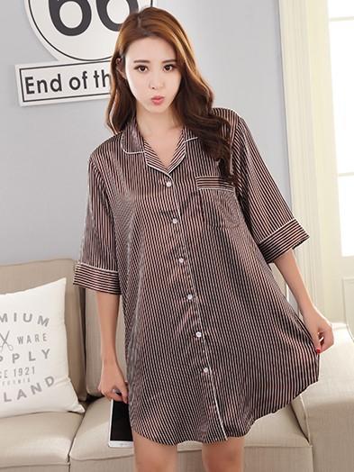 Silky Sleep Shirt with Piped Trim - Theone Apparel