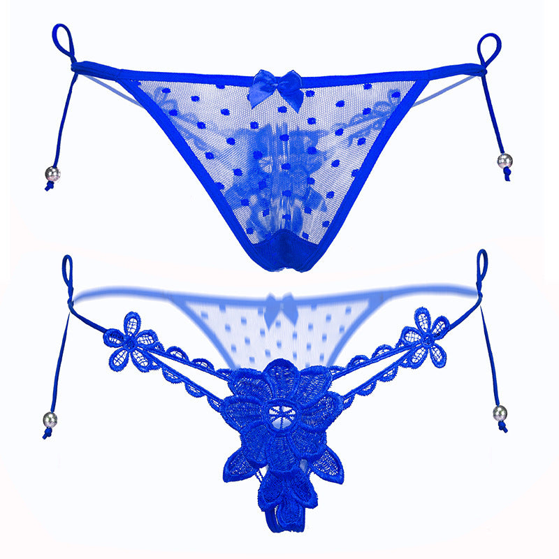 Simple Lace Front High Waist String Thong-Blue-Theone Apparel