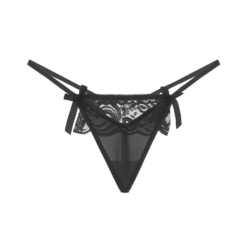 Skirt Style Lacy Low Waist Thong-Black-Theone Apparel