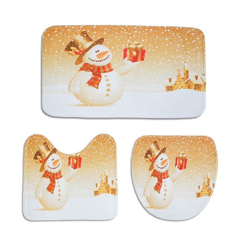 Smiling Snowman Christmas Bath Mat Set