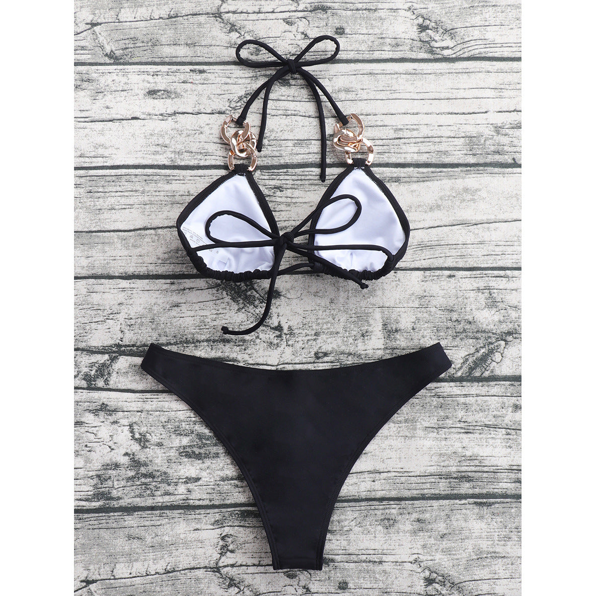 Solid Color Metallic Hardware Swimsuit Set-Theone Apparel