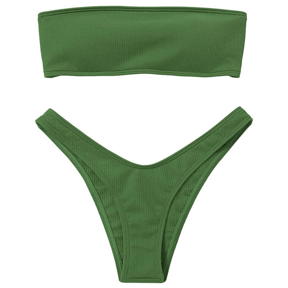 Strapless Solid Color Low Waist Bikini-Green-Theone Apparel
