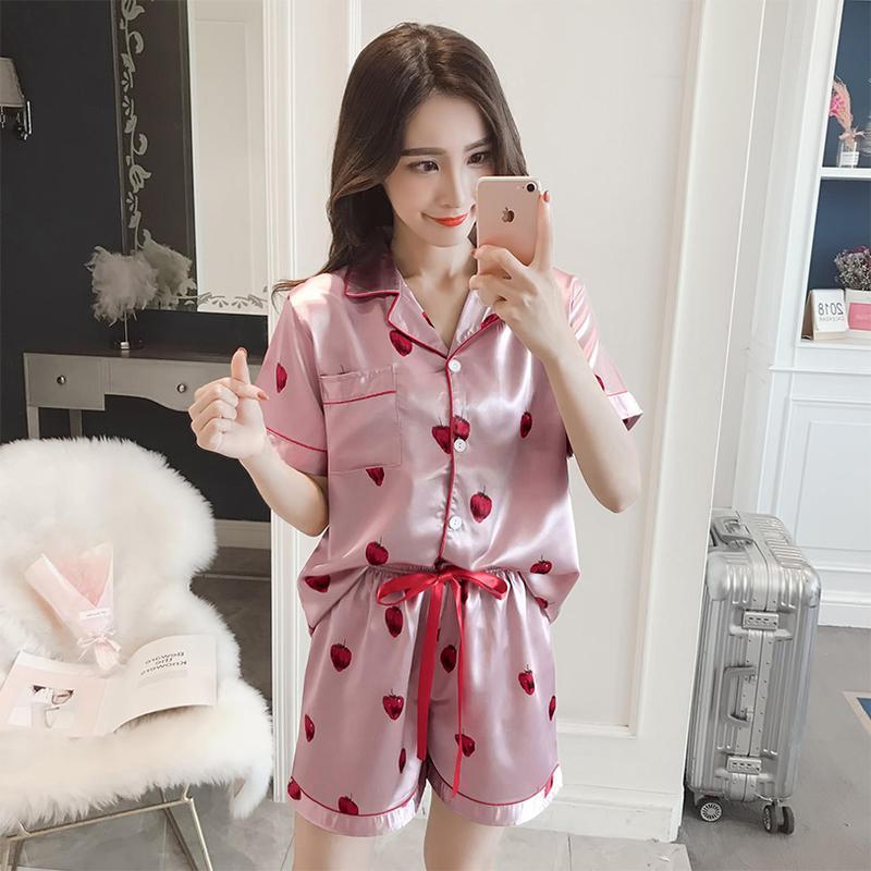 Strawberry Sweetness Silky Sleep Set-Pink-Theone Apparel