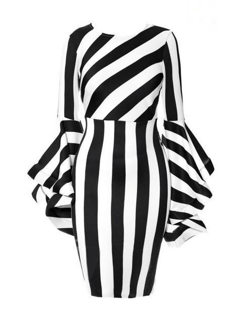 Striped Ruffle Bell Sleeve Dress