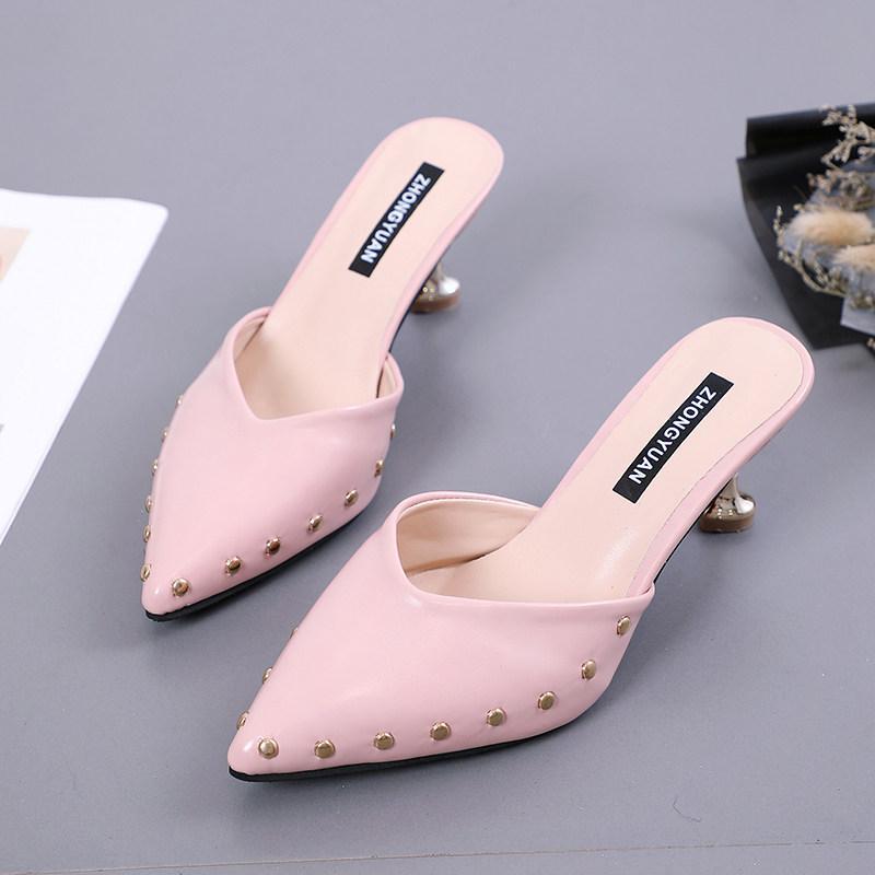 Stud Trim Statement Kitten Heels-Pink-Theone Apparel