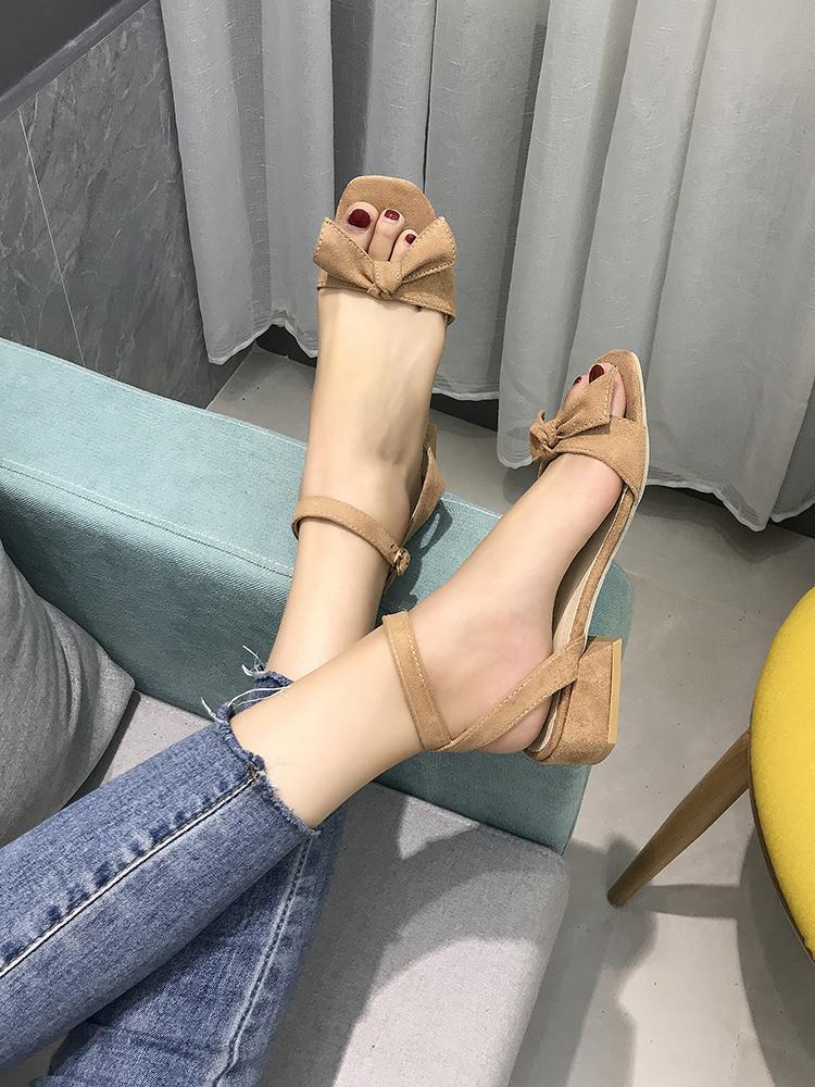 Suede Bow Low Heel Sandals