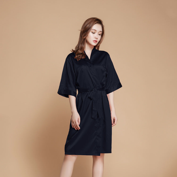 Sweet and Simple Satin Tie Robe-Black-Theone Apparel