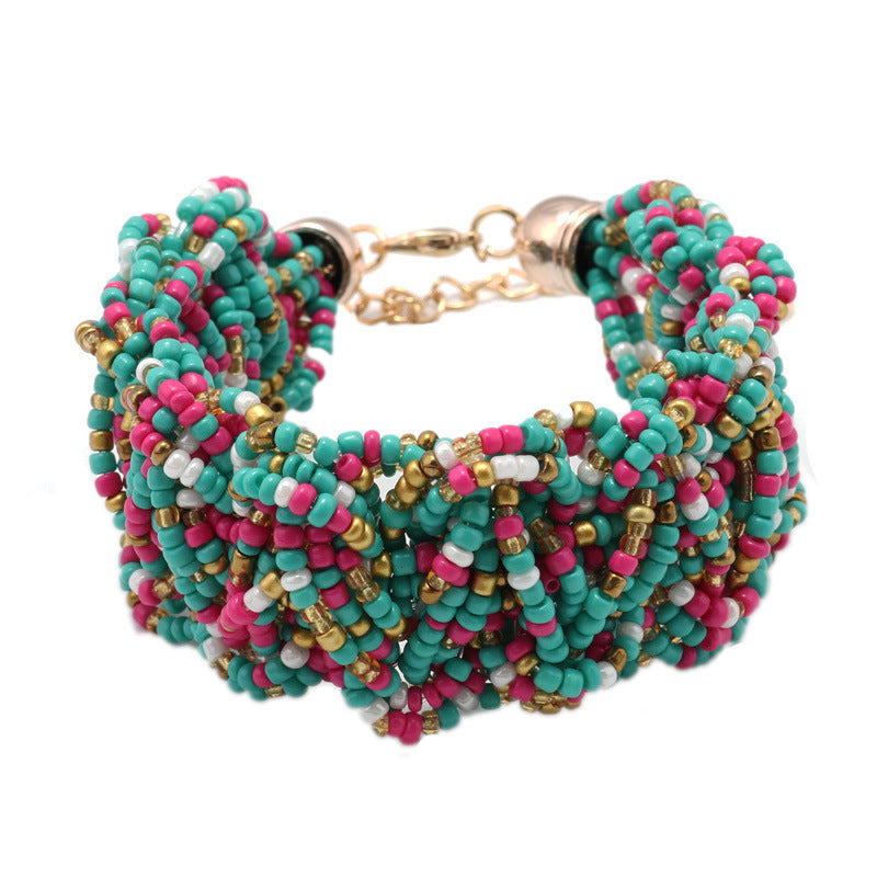 Thick Beaded Cuff Bracelet-Green/White-Theone Apparel