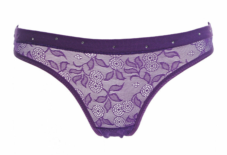 Transparent Black Lace Briefs with Ornate Waistband-Purple-Theone Apparel