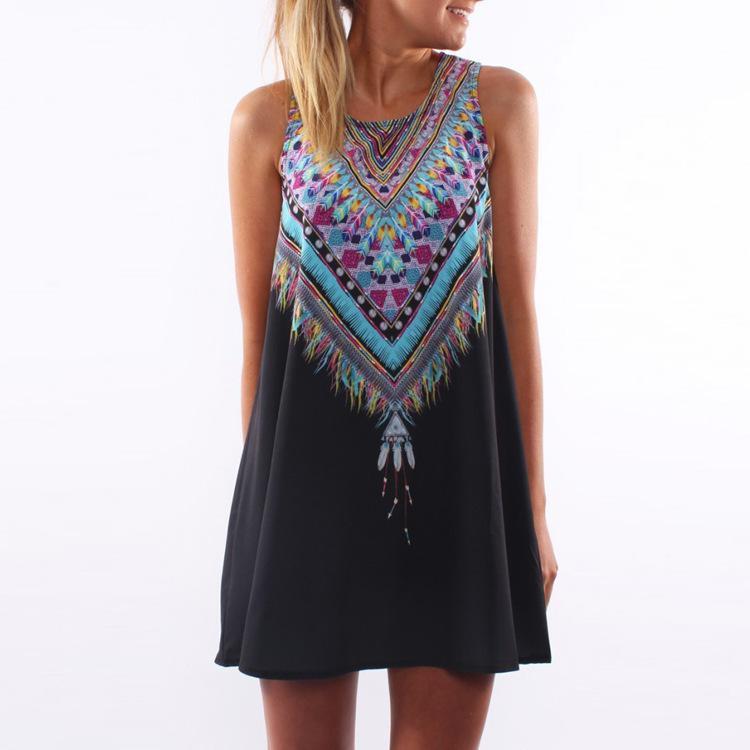 Tribal Print White Teepee Dress-Black-Theone Apparel