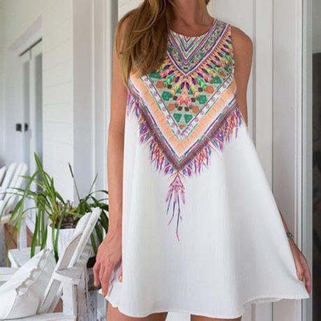 Tribal Print White Teepee Dress-White-Theone Apparel