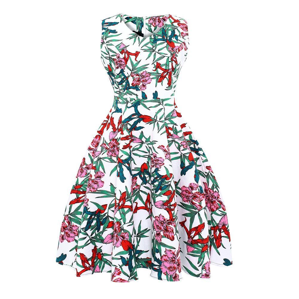 Tropical Flora Sleeveless Summer Dress