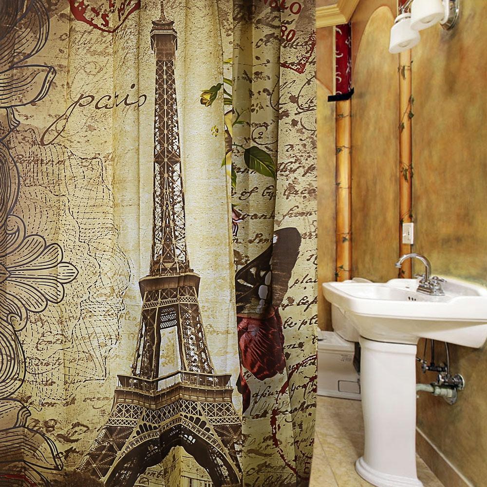 Tirai kamar mandi tahan air vintage paris