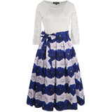 Gaun berikat korset renda putih & biru