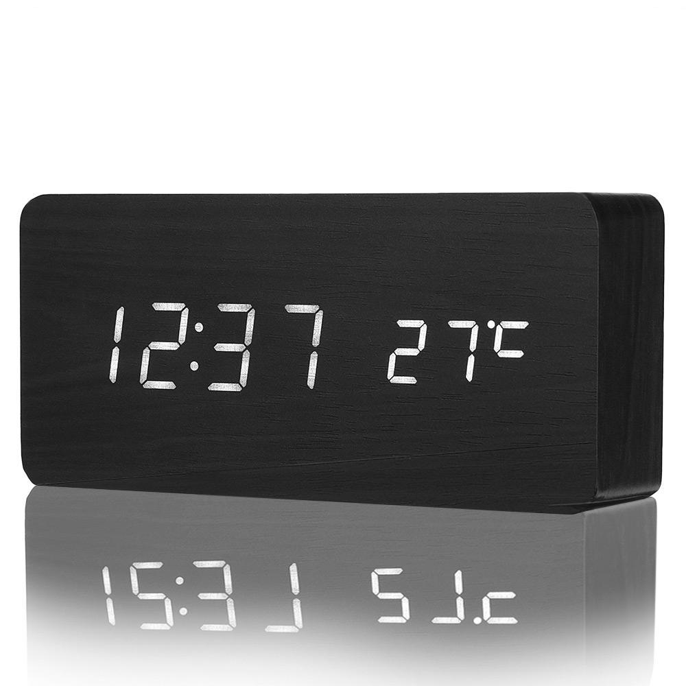 Houten wekker met thermometer