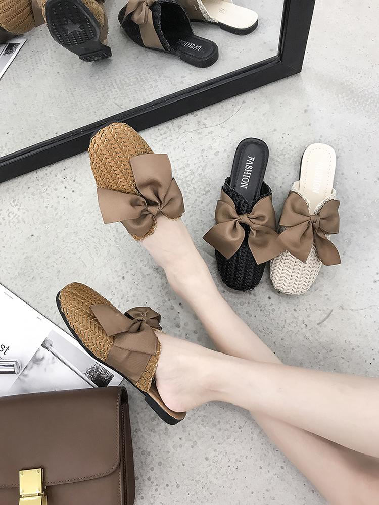 Woven Bow Top Slip On Sandals