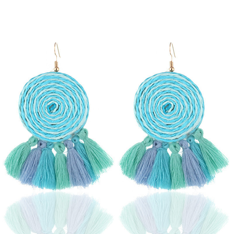 Woven Ring and Tassel Earrings-Blue-Theone Apparel