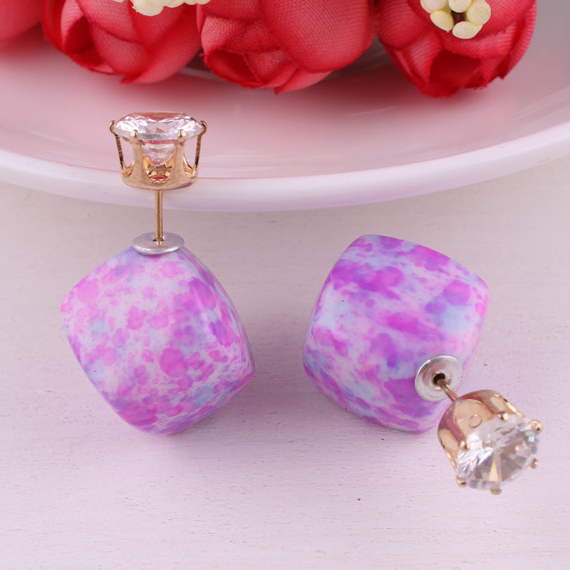 Zircon Double Sided Velveteen Earrings-Purple-Theone Apparel