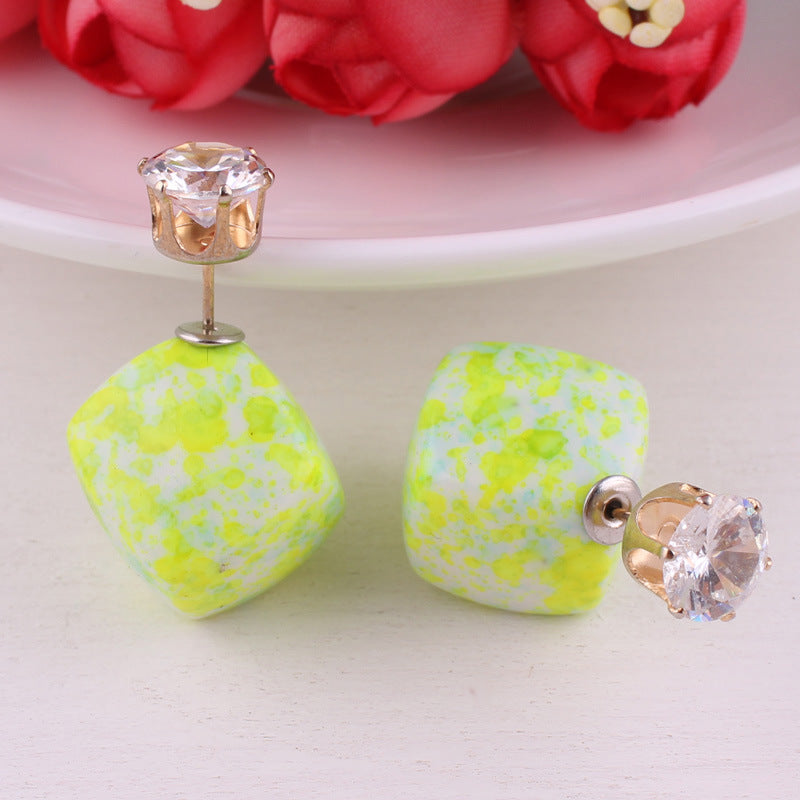 Zircon Double Sided Velveteen Earrings-Yellow-Theone Apparel