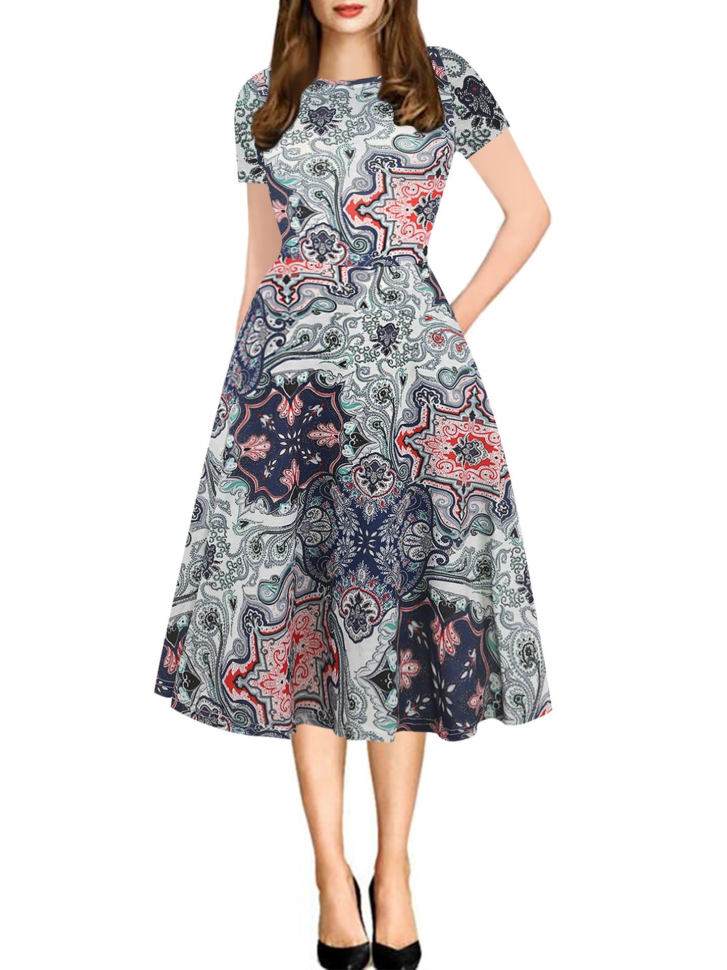 All-Over Print Pocket A-Line Dress - THEONE APPAREL