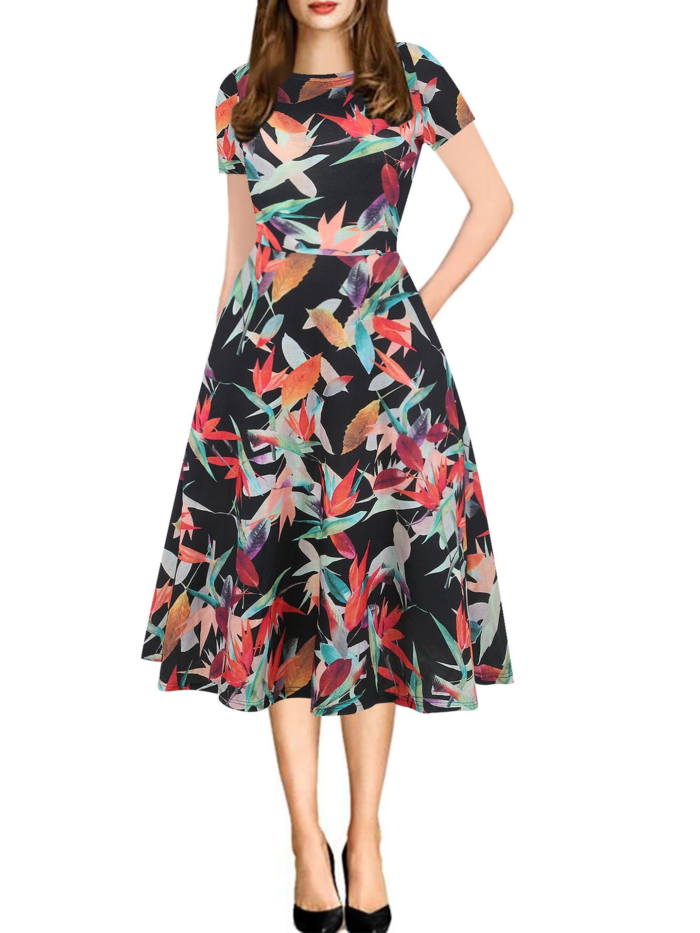 All-Over Print Pocket A-Line Dress - THEONE APPAREL