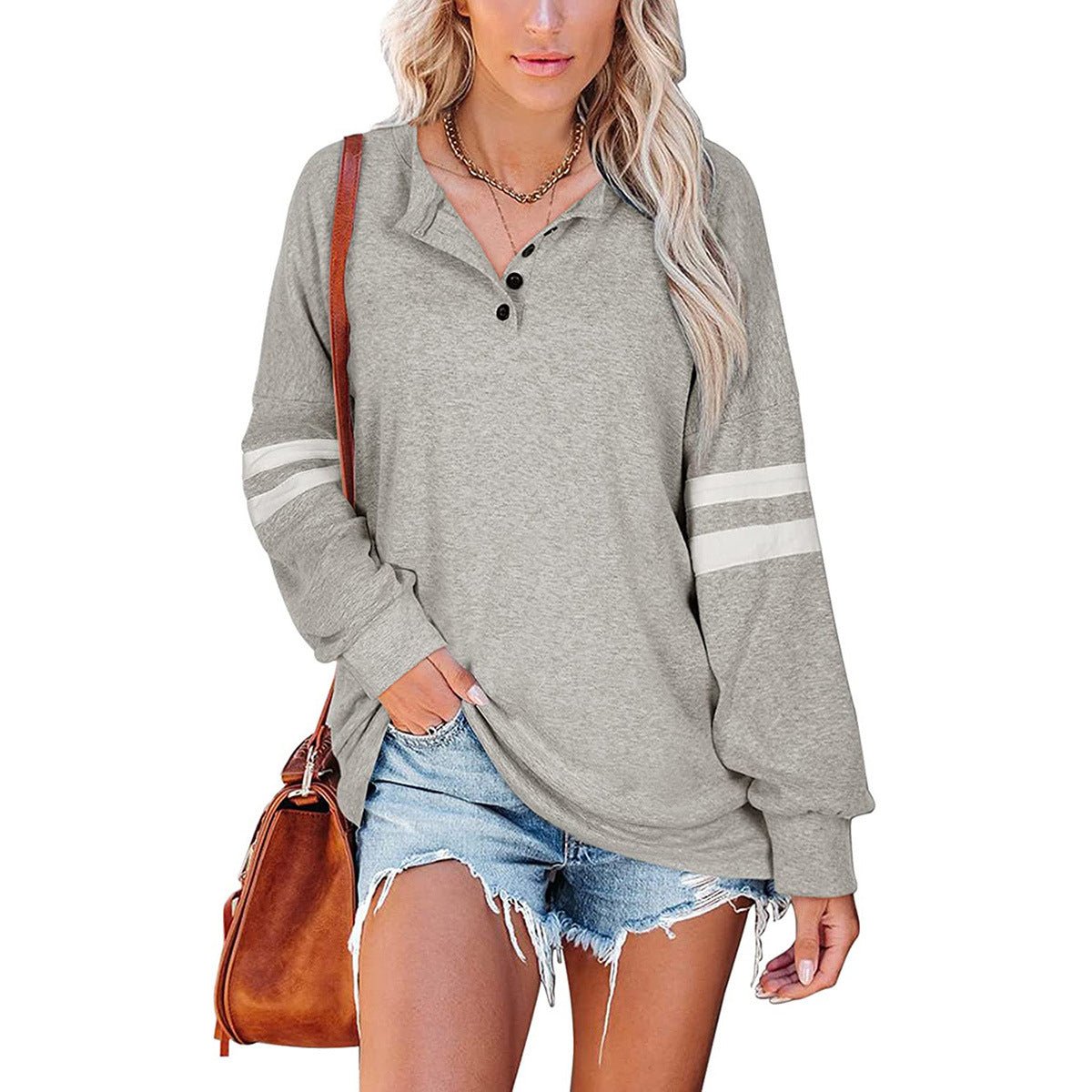 Baseball Tee Inspired Oversized Button Neck Shirt - THEONE APPAREL