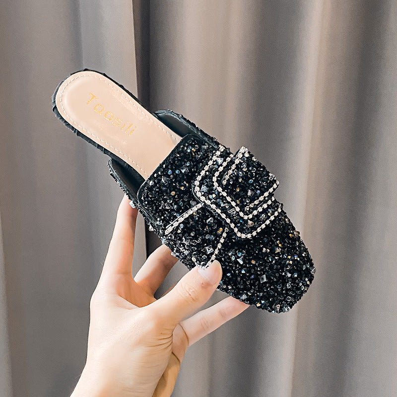 Bedazzled Bow Top Slipper Shoes - THEONE APPAREL