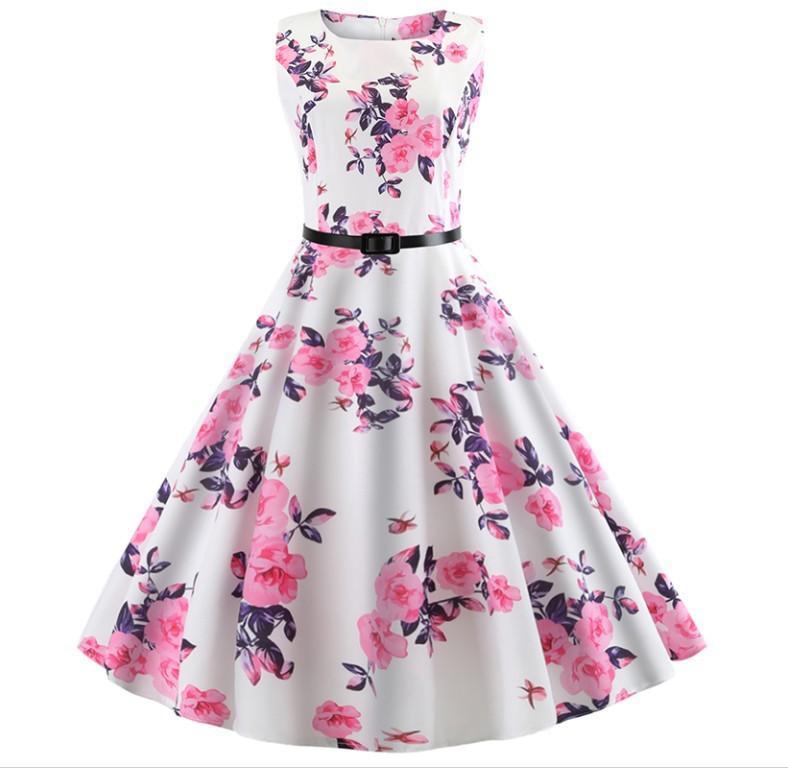 Belted Floral Print Retro Dress - THEONE APPAREL