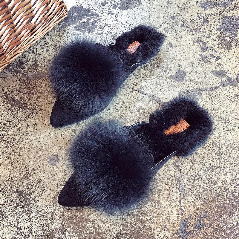 Big Fur Ball Slip On Slides - THEONE APPAREL